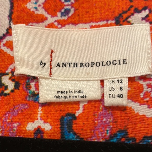 Anthropologie Red Printed Midi V Neck Dress. Women Size 8. - Picture 9 of 10